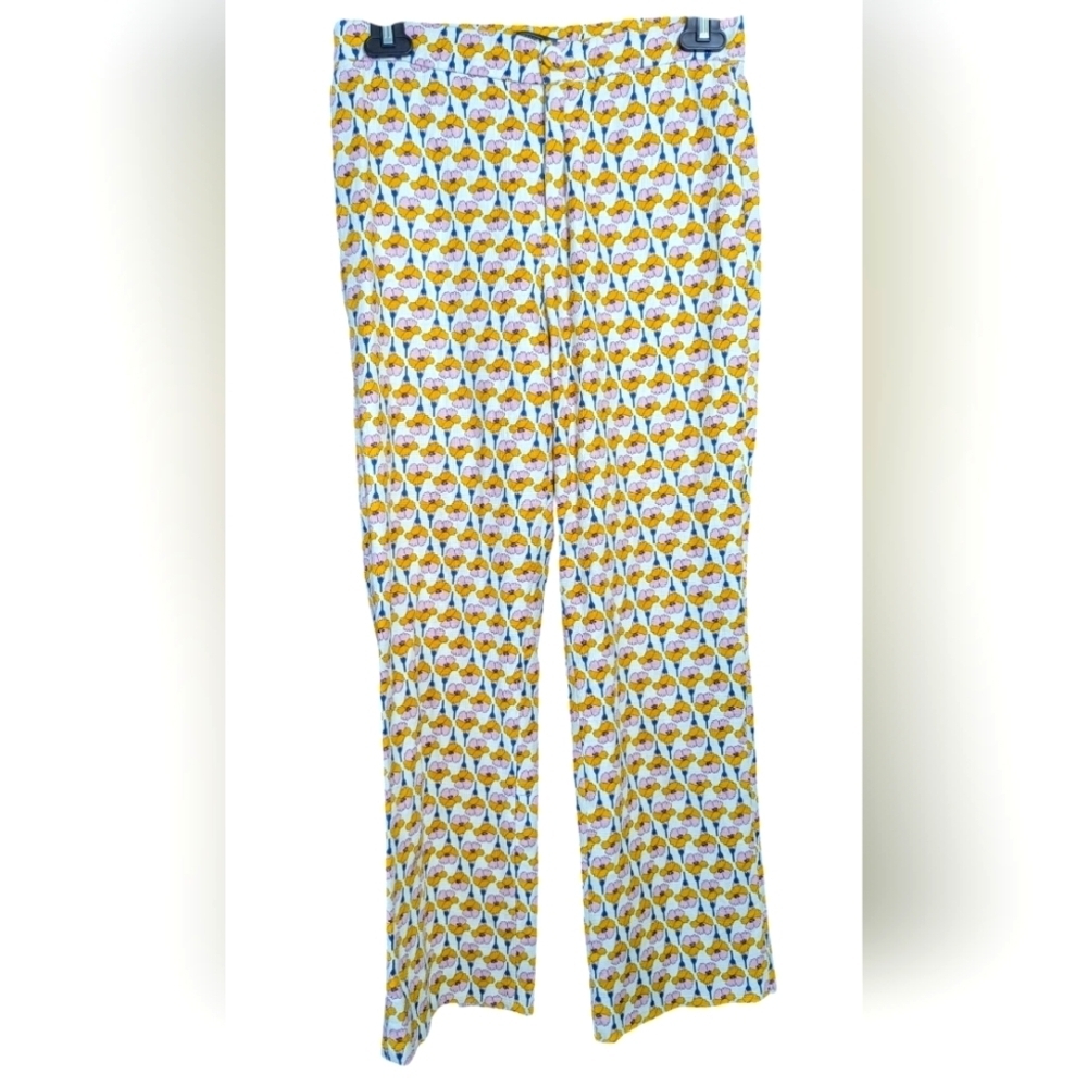 Zara Trafaluc Yellow Pink Floral High Rise Stretch Cropped Pants Size Medium